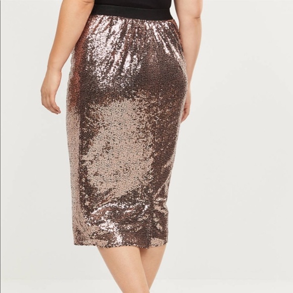 Lane Bryant gold sequin pencil skirt with exposed elastic waist. - Picture 2 of 4